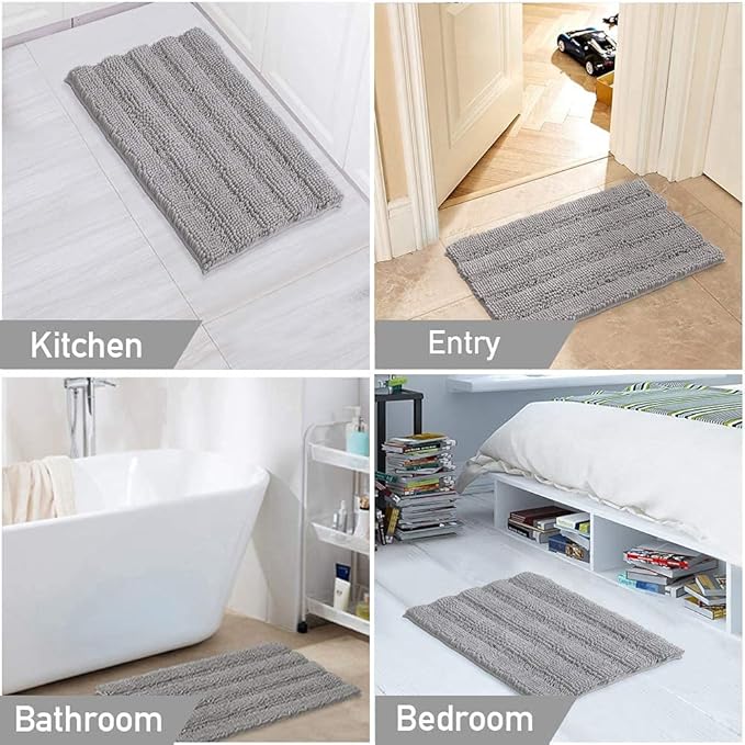 Turquoize Chenille Bath Rugs Shaggy Non-Slip Bath Mat 24 x 36 in Soft Absorbent Area Rug, Dove