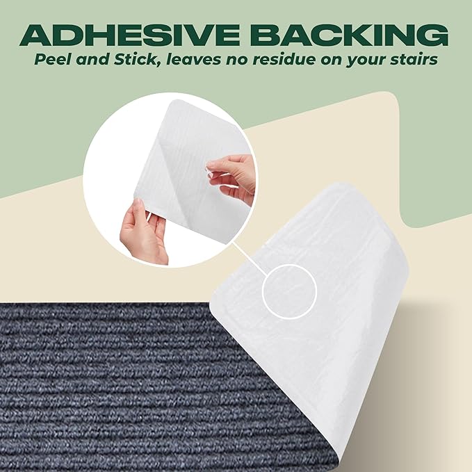 MBIGM 8" X 30" (15 in Pack) Non-Slip Carpet Stair Treads Non-Skid Safety Rug Slip Resistant Indoor Runner for Kids Elders & Pets with Reusable Adhesive - Gray - Carpet Pads for Stairs