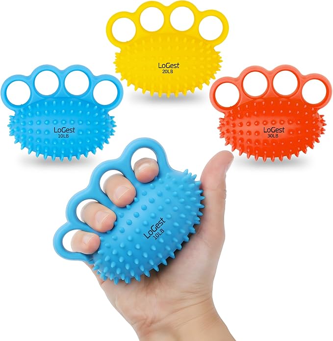 LoGest Silicon Finger and Hand Strengthener Exercisers - 3-Level Color-Coded Set for Therapy, Arthritis, Carpal Tunnel and Stress Relief - Lightweight Training Equipment Targets Fingers, Hand & Wrist