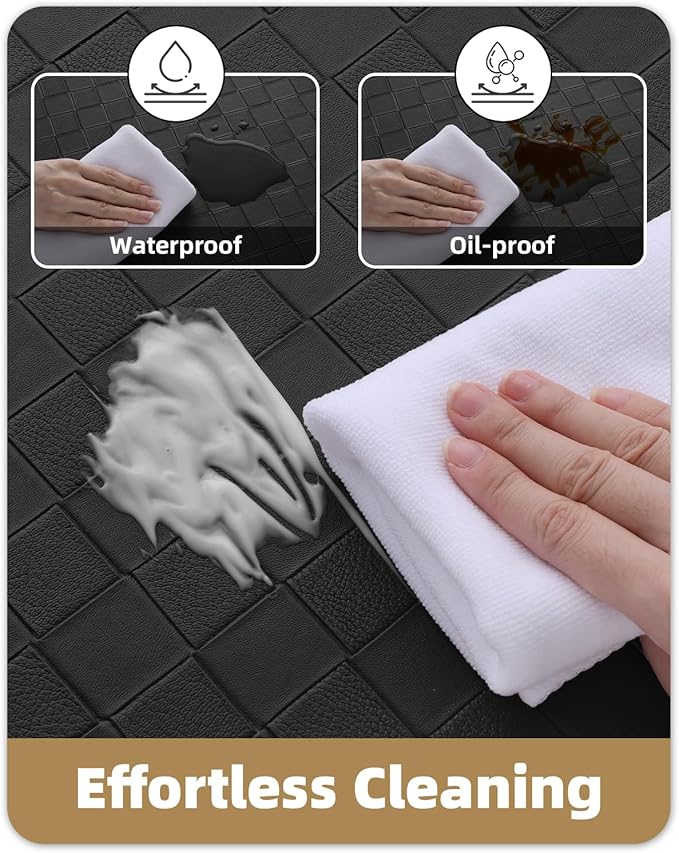 Color&Geometry Anti Fatigue Cushioned Checkered Designed Kitchen Mats Set, Easy Clean, Waterproof & Oil Proof Kitchen Floor Mat, Anti Slip Runner for Front Sink Comfort Standing,17x47+17x71,Black