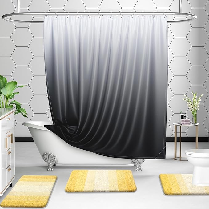 OLANLY Bathroom Rug Set 2 Piece, Soft Absorbent Microfiber Bath Rug Set, Non-Slip, Machine Wash Dry, Plush Shaggy Bath Mats for Bathroom (30"x20"+24"x16", Yellow)