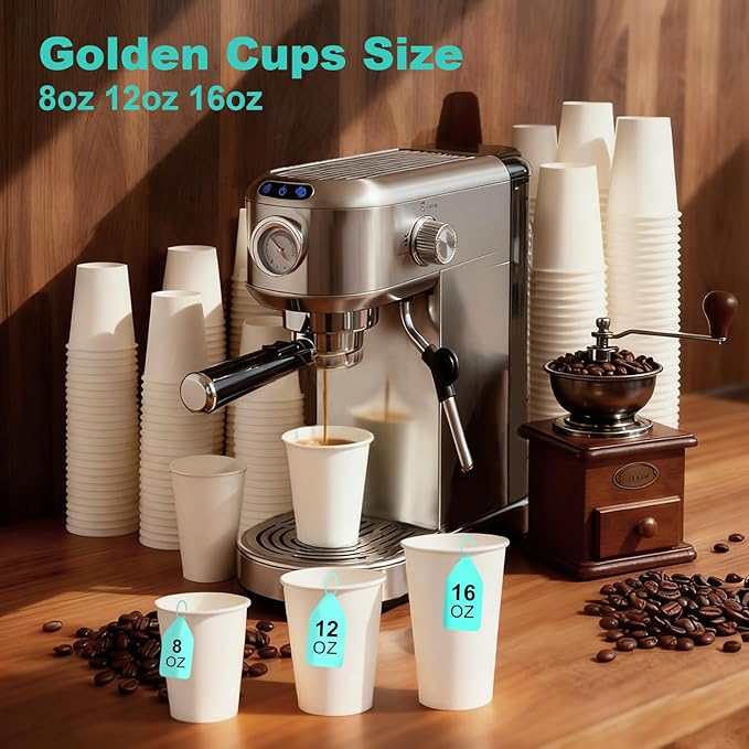 8 oz 500 Pack Disposable Coffee Cups, Bulk White Disposable Paper Cups, Coffee Cups for Hot Tea, Chocolate and Cold Drinks