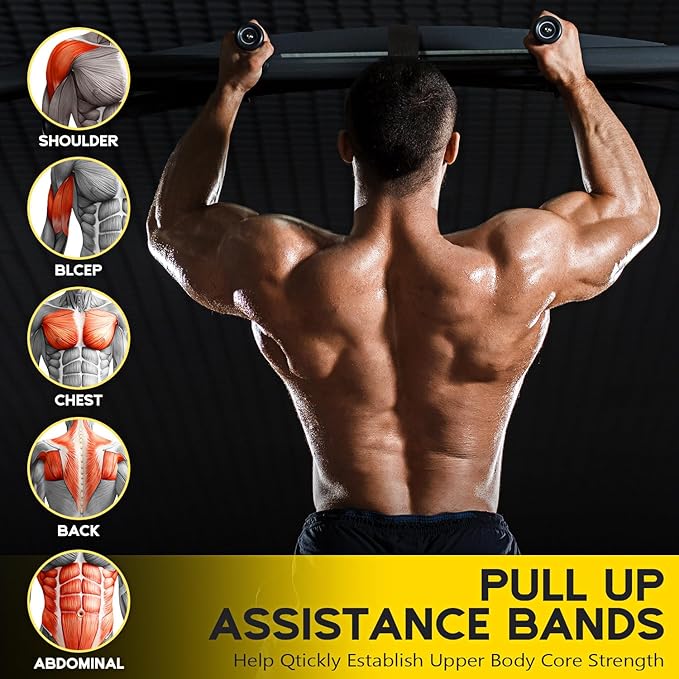 Pull Up Assistance Bands, Adjustable Heavy Duty Resistance Band for Pull Up, 3 Pull Up Bands, Comfortable Fabric Feet/Knee Rest, Assistance Bands for Pull-Up, Home Fitness, Body Stretching