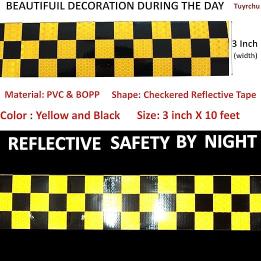 Yellow and Black Reflective Tape 3 inch X 10 feet, Outdoor Waterproof Hazard Conspicuity Warning Industrial Marking Tape