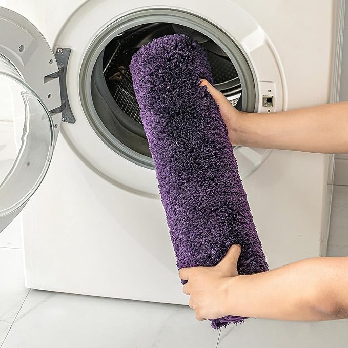 MIULEE Dark Purple Bathroom Rugs Non Slip Bath Mat 24'' x 48'' Shaggy Soft Bath Rug Plush Microfiber Absorbent Water for Shower Tub Machine Washable (Dark Purple, 24x48 Inches)