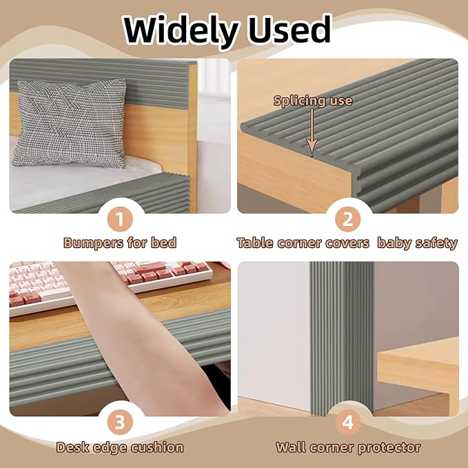 Baby Corner Guards 6.56 FT - Ultra Soft Sponge Edge & Corner Protectors,Desk Edge Cushion,for Furniture,Table,Fireplace - Safety Bumper with Strong Adhesive Tape,Grey,3.15 Inch Wide