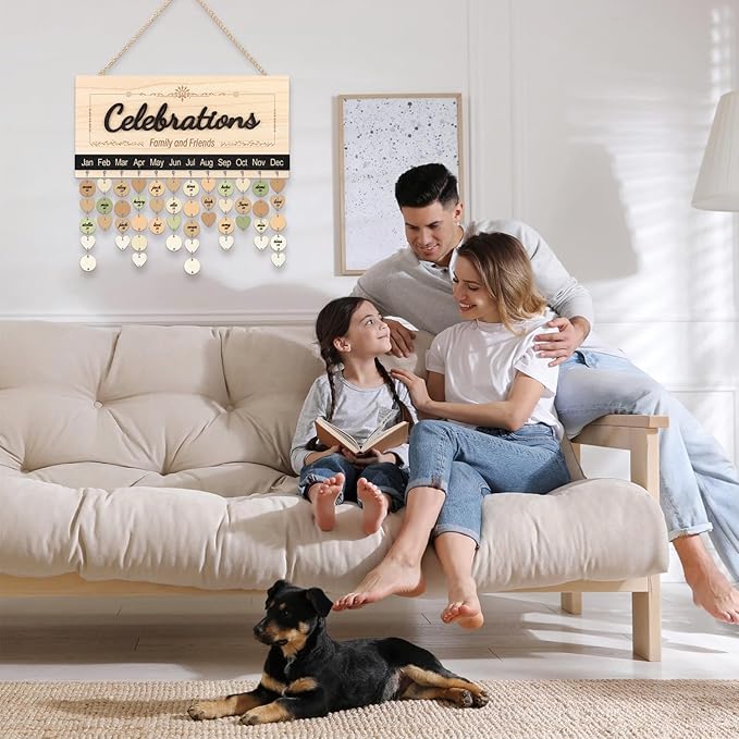 KAlRNE 3D Celebration Wooden Sign,Family Friends Birthday Calendar Wall Hanging Reminder Calendar Board Wall Art,Gift for Mother's Day Gift for Mom Grandma for Parents Birthday Tracker Plaque