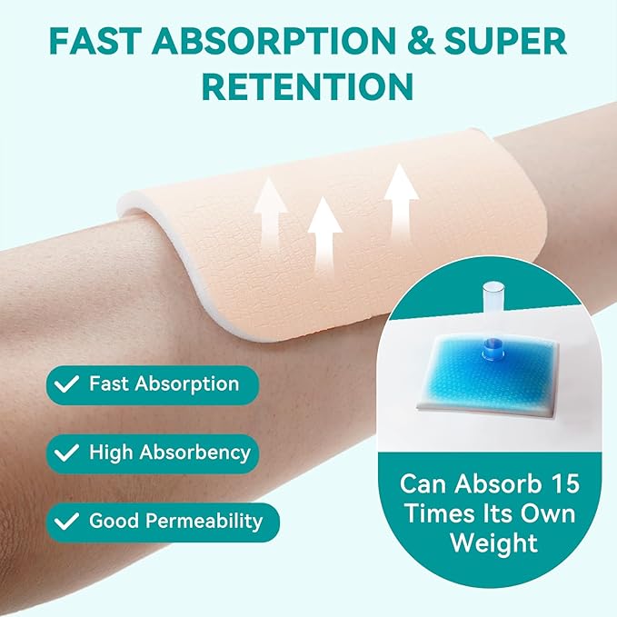 Dimora Silicone Foam Dressing Without Border - 6"x 6" Highly Absorbent Adhesive Bandages for Wounds Cuttable Pads for Wound Care 5 Pack