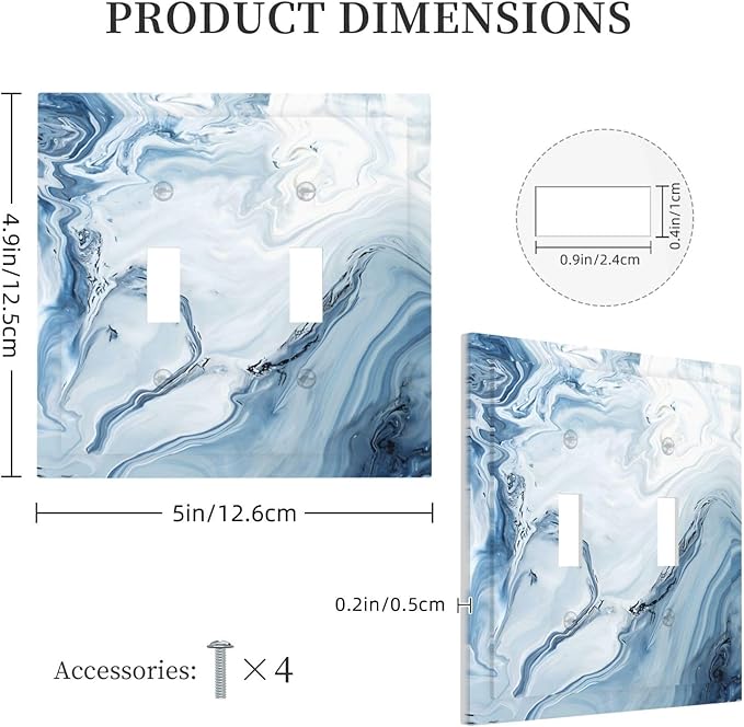 Light Blue Marble Texture Abstract Print Decorative Switch Plates 2 Gang Double Toggle Outlet Light Switch Cover Wall Plate Electrical Faceplate for Bathroom Kitchen Home Decor