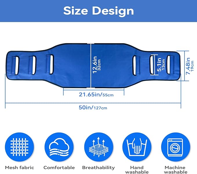 Transfer Belt Transfer Sling for Nursing Patients, Standing & Supports & Transfer Aids for Elderly, Gait Belt for Patient Care, Transfer Belt for Bedridden Patient (Blue)