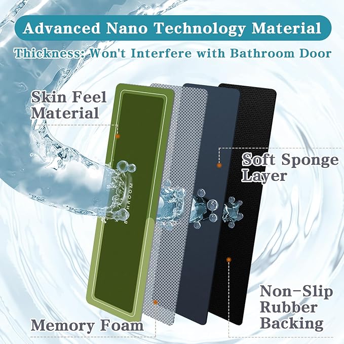 Bath Mat, Bathroom Mat Rugs Super Absorbent Shower Mats Non Slip Quick Dry Thin Rubber Mats for Bathroom Floor Fit Under Door, Shower Rug for Bathtub, Shower, Green