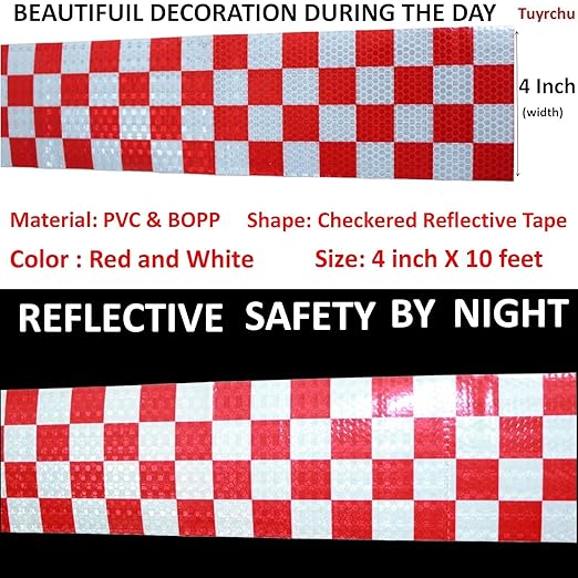 Reflective Tape Red and White 4 inch X 10 feet, Outdoor Waterproof Hazard Conspicuity Warning Industrial Marking Tape