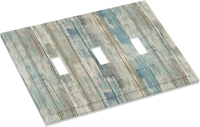 Tea Vintage Wood Plank Distressed Grain Rustic Shiplap Board 3 Gang Light Switch Covers Decorative Triple Toggle Wall Plate 3 Hole Electrical Device Switchplate for Farmhouse Bathroom Decor
