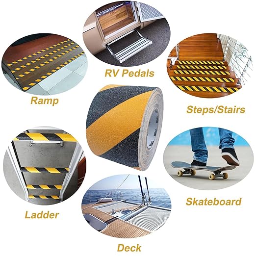 Anti Slip Safety Grip Tape 4 Inch x 60 Ft, Non Skid Tread for Stairs, Steps, Floors, Caution Dangerous Zones, Indoor and Outdoor Use (Yellow and Black)