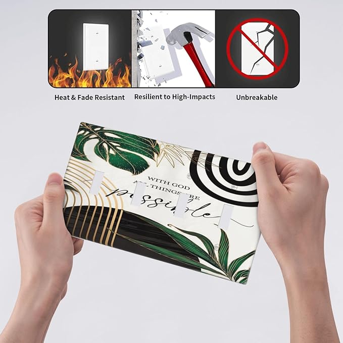 Boho Abstract Tropical Green Palm Leaf Mid Century Light Switch Covers Quad Toggle Electrical Faceplate 4 Gang Wall Plate Decorative Switch Plates for Office Home Decor