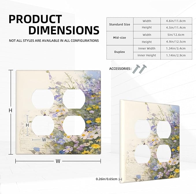 Decorative Switch Plate Covers Purple Flower Butterfly Yellow Daisy 2 Gang Outlet Covers Double Duplex Light Switch Cover Plate Gfci Wall Plate for Bathroom Decor