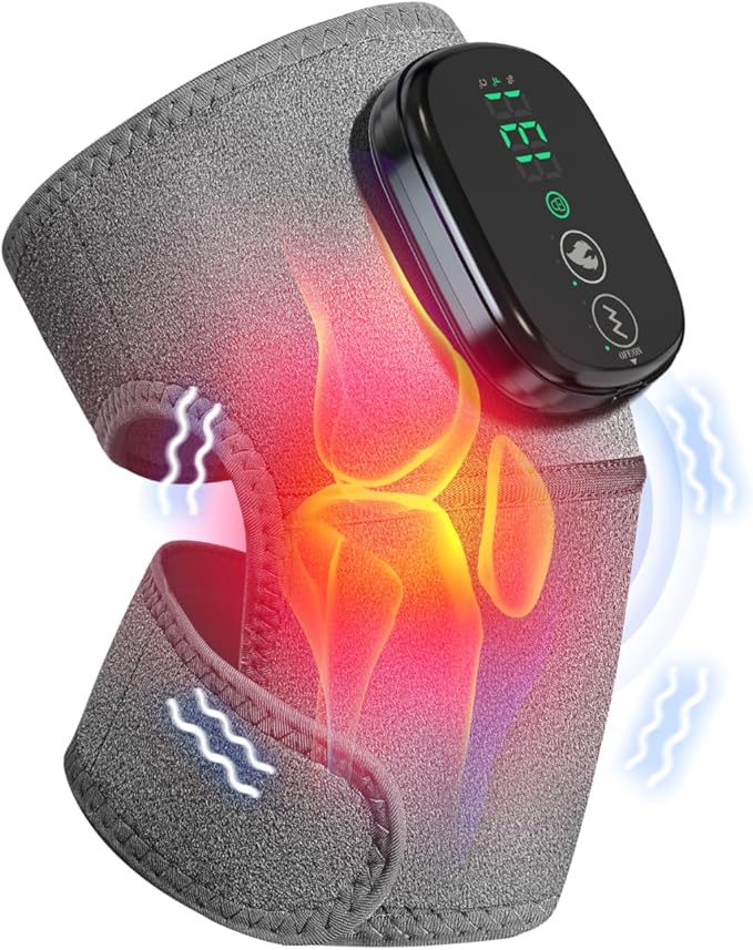 Heated Knee Massager, Foot Massager with Heat, Shoulder Massagers with Heat, Knees Warmers Wrap, 3-in-1 Vibration Heating Pad for Knee, Shoulder, and Elbow, Adjustable Size, Gifts for Dad Mom (Grey)