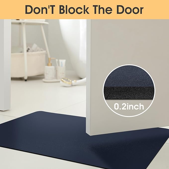 ACCUMTEK Ultra Thin Bath Mat, Upgrade Backing Non Slip Thin Bath Mats Fit Under Door, Quick Dry Ultra Absorbent Bathroom Rugs, Machine Washable Bath Rugs for Bathroom, Bathtub, Dark Blue/Solid/48 x20