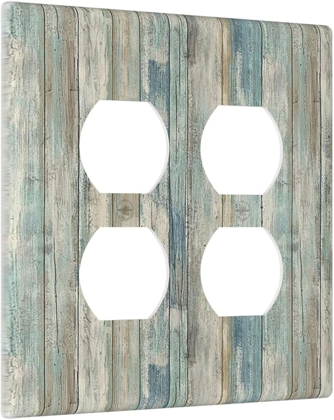 Rustic Distressed Vintage Wood Panel Grain Outlet Covers 2-Gang Duplex Light Switch Cover Plate Decorative Gfci Wall Plate Electrical Receptacle Switchplate Plug Faceplate for Bathroom Decor