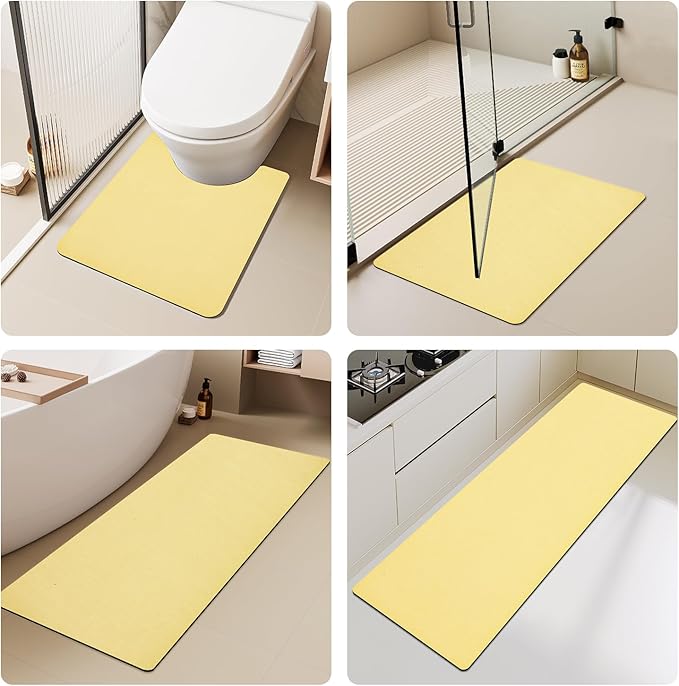 Bathroom Mat Quick Dry, Bathroom Rugs Non Slip Washable Thin Absorbent Bath Mat Fits Under Door Bathroom Floor Mat Perfect for Bath, Shower, or Sink 24"x70" Light Yellow