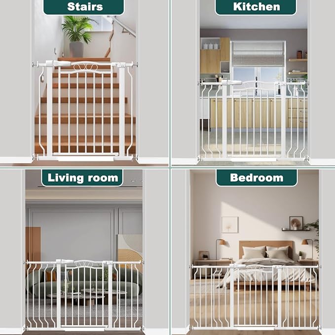 Fairy Baby 29.5"-43.7" Extra Wide Baby Gate No Drilling, 30" Tall Auto Close Press Mounted Baby Gate for Doorways, Adjustable Width Walk Through Dog Pet Gates, White