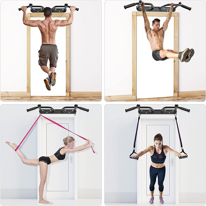 Kipika Heavy Duty Wall Mounted Doorway Pull Up Bar, Multifunctional Chin Up Bar, Portable Fitness Door Bar, Body Workout Home Gym System