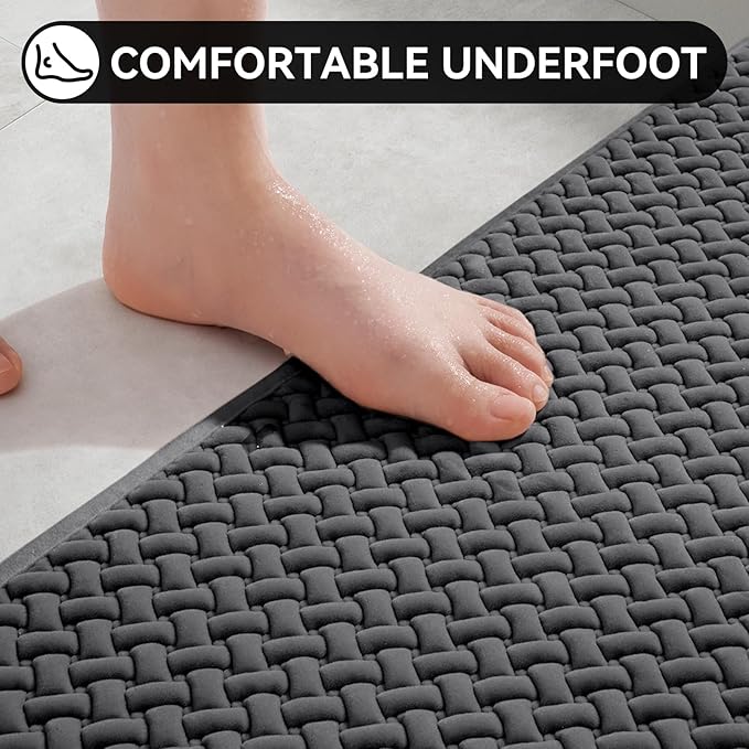 Bathroom Runner Rug Non Slip, Super Absorbent Quick Dry Long Bath Mat, Foam Weave Texture Rubber Backing Ultra Thin Bathroom Mats Fit Under Door Bathroom Floor Bathtub Shower, 16"x 47"