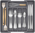 Lifewit Silverware Drawer Organizer, Expandable Utensil Tray for Kitchen, BPA Free Flatware and Cutlery Holder, Adjustable Plastic Storage for Spoons Forks Knives, 8.5"-14.1" x 12.1", Dark Gray