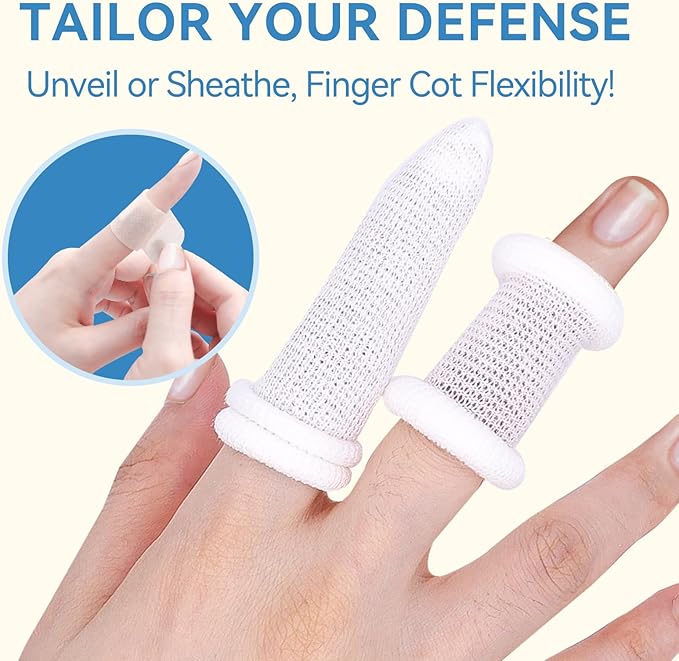 Dimora Finger Cots, Pack of 60 (Large Size) Finger Protectors, Breathable Bandages for Wound Care, Stretchy Sleeves for Gardening, Fitness and Cargo Handling, White