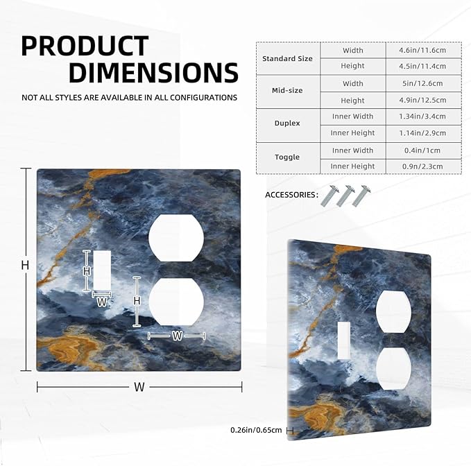 Decorative Outlet Covers Gold Dark Blue Gilt Haze Marble 2 Gang Duplex Light Switch Cover Plate Gfci Wall Plate Plug Switch Plate Covers for Bathroom Decor