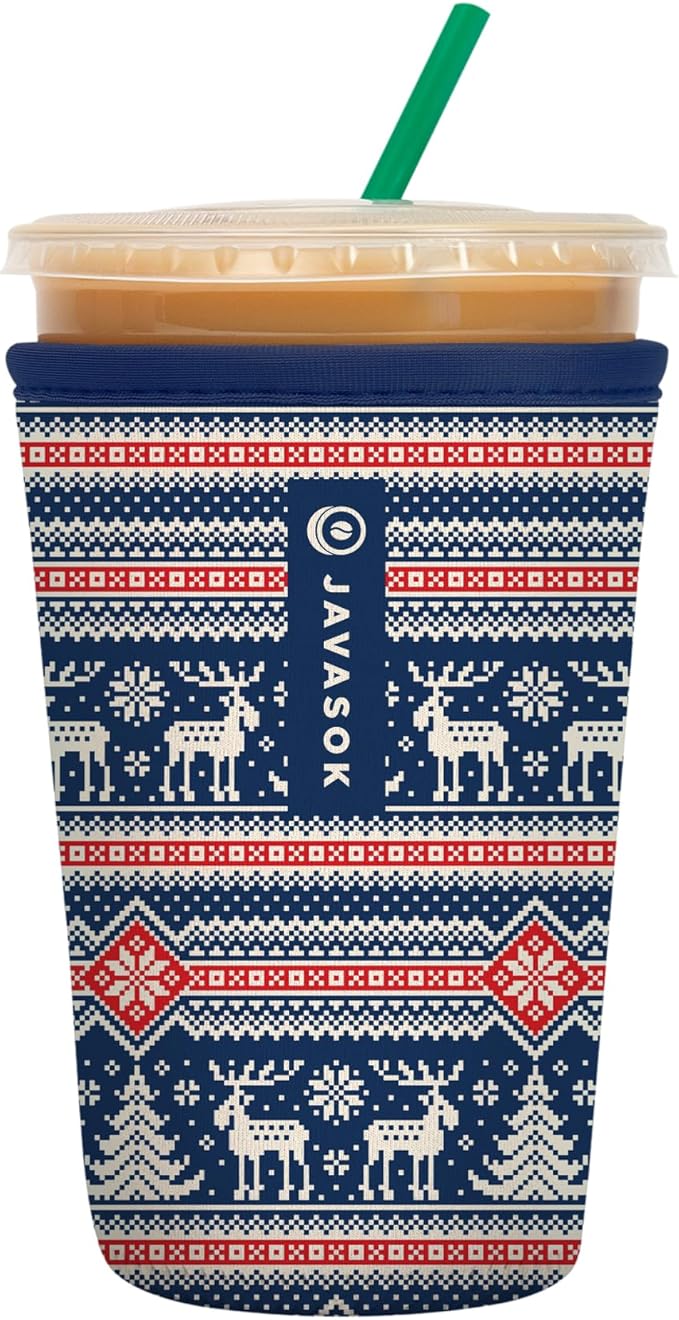 Sok It JavaSok Iced Coffee & Cold Soda Insulated Neoprene Cup Sleeve (Sweater Weather, Medium: 22-28oz)