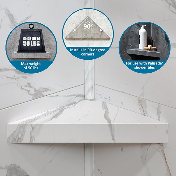 Palisade Vinyl Waterproof Corner Shower Shelf in Hermitage Granite/Urban Cliff