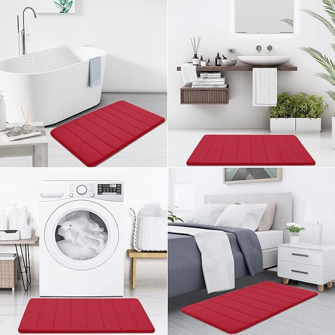 Buganda Memory Foam Bath Mat, 47" x 20", Ultra Soft and Non-Slip Bathroom Rugs, Water Absorbent and Machine Washable Bath Rug Runner for Bathroom, Shower, and Tub, Red