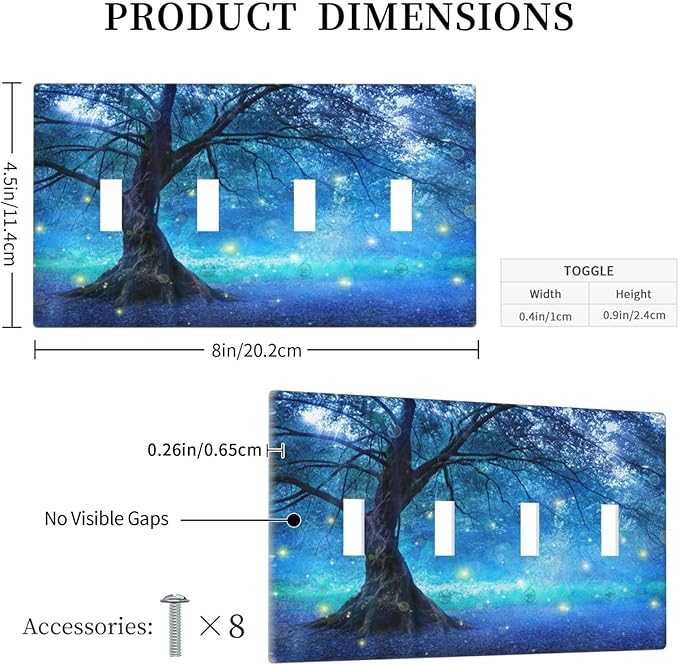 Light Switch Cover Fantasy Fairy Tree In Mystic Forest 4 Gang Switch Plate Quad Toggle Wall Plates Decorative Switchplate Electrical Outlet Cover Plates for Bathroom Bedroom Decor