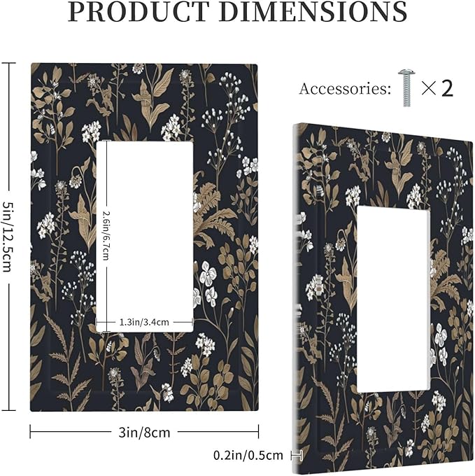 Decorative Outlet Covers Vintage Floral Wildflowers Plant 1 Gang Single Rocker Light Switch Cover Plate Wall Plates GFCI Faceplate for Bathroom Home Decor