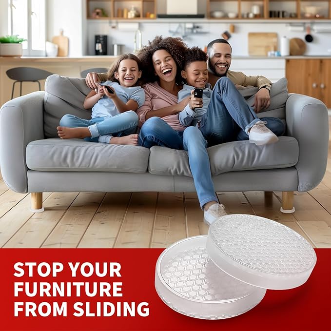 Ezprotekt Non Slip Furniture Pads, 12 Pcs 2.5" Anti Skid Rubber Caster Cups, Round Furniture Coasters for Hardwoods Floors, Anti-Slip Grippers, Furniture Stoppers to Prevent Sliding (Clear)