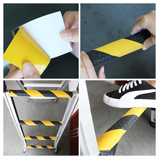 Anti Slip Safety Grip Tape 6 Inch x 60 Ft, Non Skid Tread for Stairs, Steps, Floors, Caution Dangerous Zones, Indoor and Outdoor Use (Yellow and Black)