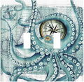 Vintage Nautical Octopus Eyes Funny Ocean Kraken Double Toggle Light Switch Covers Plate Decorative 2-Gang Wall Plate Cover Compass Pirate Map Dual Device Electrical Switchplate for Bathroom