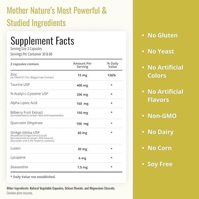 Eye Max Vision Supplement – Supports Macular Health, Retina Clarity & Blue Light Protection – Lutein, Zeaxanthin, Lycopene & Zinc – Antioxidant Eye Vitamin Formula – 60 Capsules