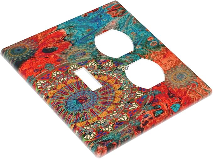 Decorative Light Switch Cover Plate Abstract Ombre Colorful Indian Mandala 2 Gang Outlet Covers 1 Toggle 1 Duplex Wall Plate Decorate Electrical Switch Plate Covers for Bedroom Bathroom Decor