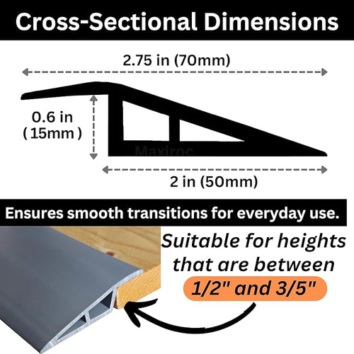 1/2" to 3/5" Height Threshold Ramp - Rubber Threshold, Floor Transition Strip, Wheelchair Ramp, Door Strip, Carpet to Tile Strip (Gray, 80 inches)