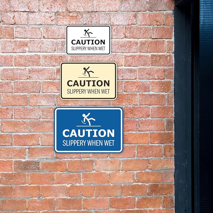 Signs ByLITA Classic Framed Caution: Slippery When Wet Door or Wall Sign Easy Installation | Health And Safety | Building And Warning Sign (Blue) - Small