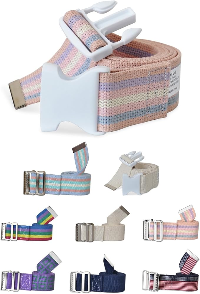 NYOrtho Plastic Buckle Gait Belt - Adjustable Machine Washable Strong and Durable Material Latex Free, Pastel, 60"
