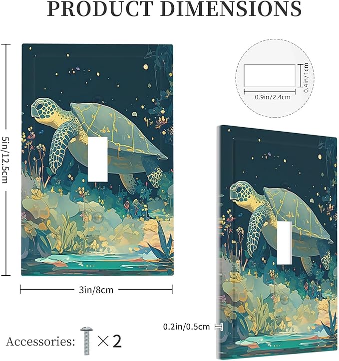 Decorative Light Switch Cover Fantasy Sea World Sea Turtle Floral Plant 1 Gang Single Toggle Device Electrical Faceplate Switchplates Decorator Outlet Wall Plate for Kids Room Nursery Decor
