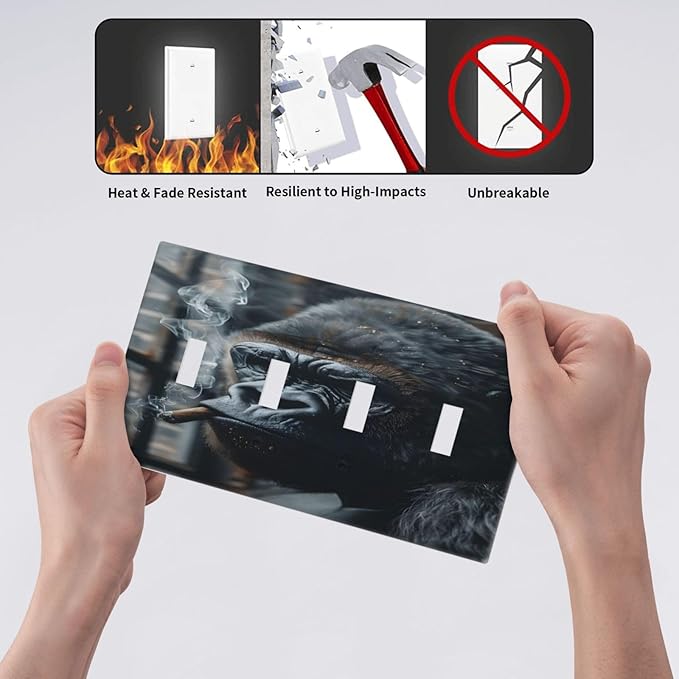 Funny Animal Smoking Black Orangutan Light Switch Covers Quad Toggle Electrical Faceplate 4 Gang Wall Plate Decorative Switch Plates Cover for Farmhouse Home Office Decor