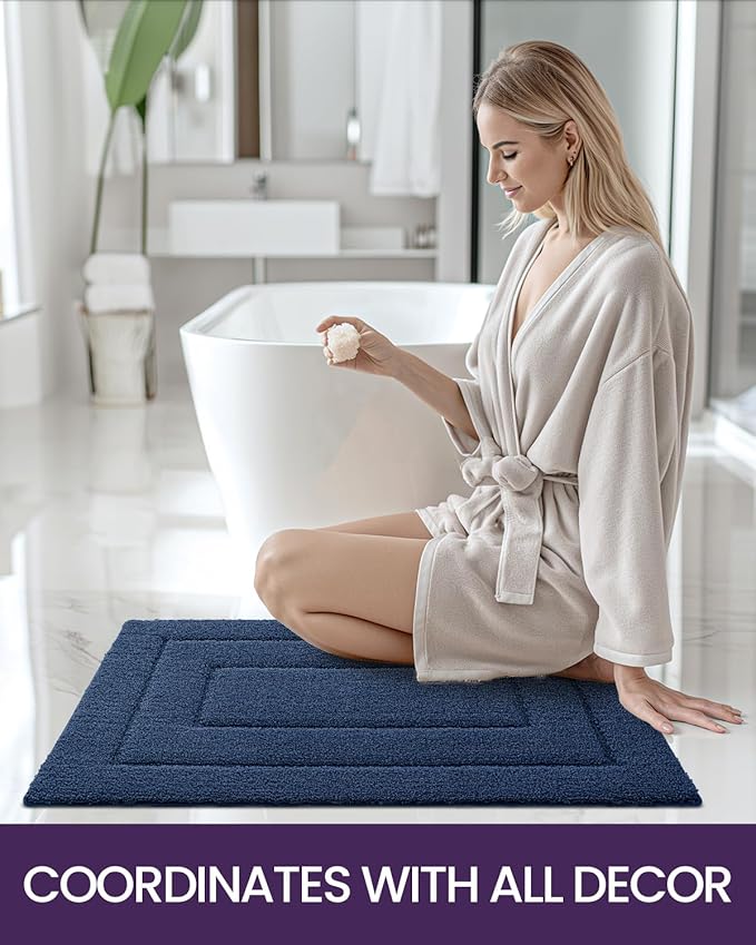 DEXI Bathroom Rug 36x24, Non Slip Washable Bath Mat for Shower Floor, Absorbent Soft Bathmat with Rubber Backing, Quick Dry Microfiber Carpet, Navy