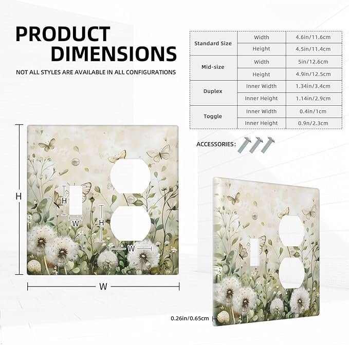 Dandelions Butterflies Watercolor Wildflowers Floral Wallplates 1 Toggle 1 Duplex Switch Plate Electrical GFCI Faceplate Decorative Light Switch Covers for Bedroom Living Room Decor