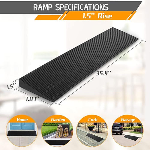 1.5'' Rise Threshold Ramp for Doorways, 2204 LBS Capacity Rubber Threshold Ramp, Non-Slip Driveway Curb Ramps Handicap Ramp for Wheelchair Scooter Stroller, Cuttable & Adjustable Size