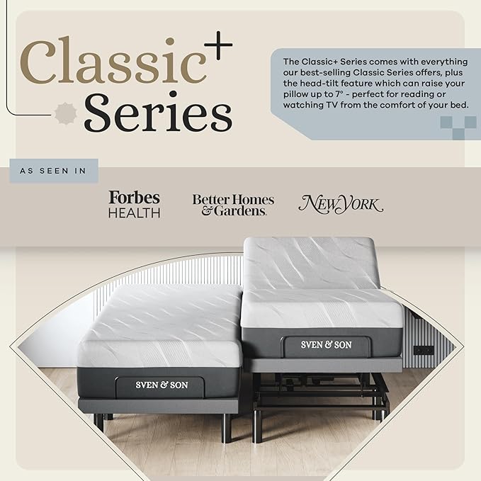 Sven & Son Harmony Adjustable Bed Base, Head and Foot Lift, Massage, Under-Bed Lights, USB, Gel Memory, Zero Gravity Smart Frame - Split King + 10 inch Memory Foam Matt (Firm)