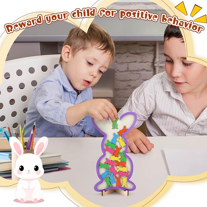 Magnetic Reward Jar, Geyrut Star Jar Reward Incentive Jars for Student Kids for Good Positive Behavior Home Classroom Responsibility Routine Training Management Tool with Colorful Stars (Rabbit)